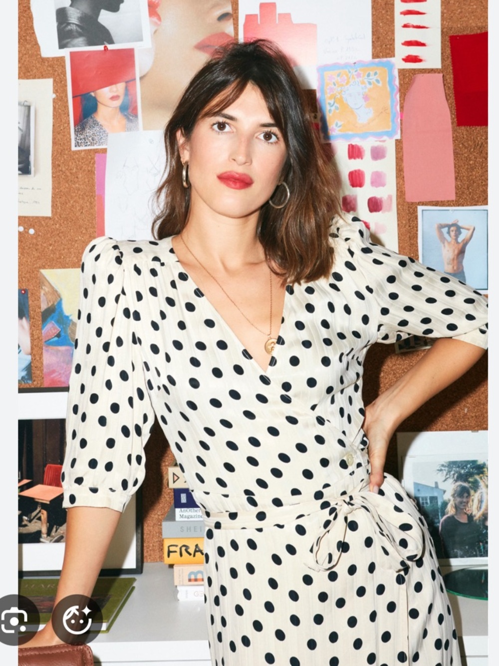 Rouje Cream Wrap Midi Dress with Black Polka Dots